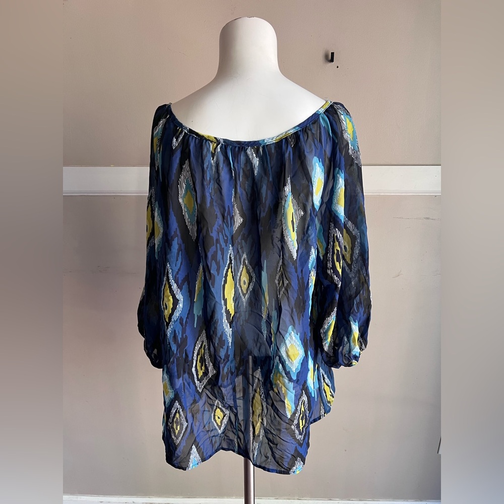 West Kei Blue and Yellow Patterned Blouse - Picture 3 of 5